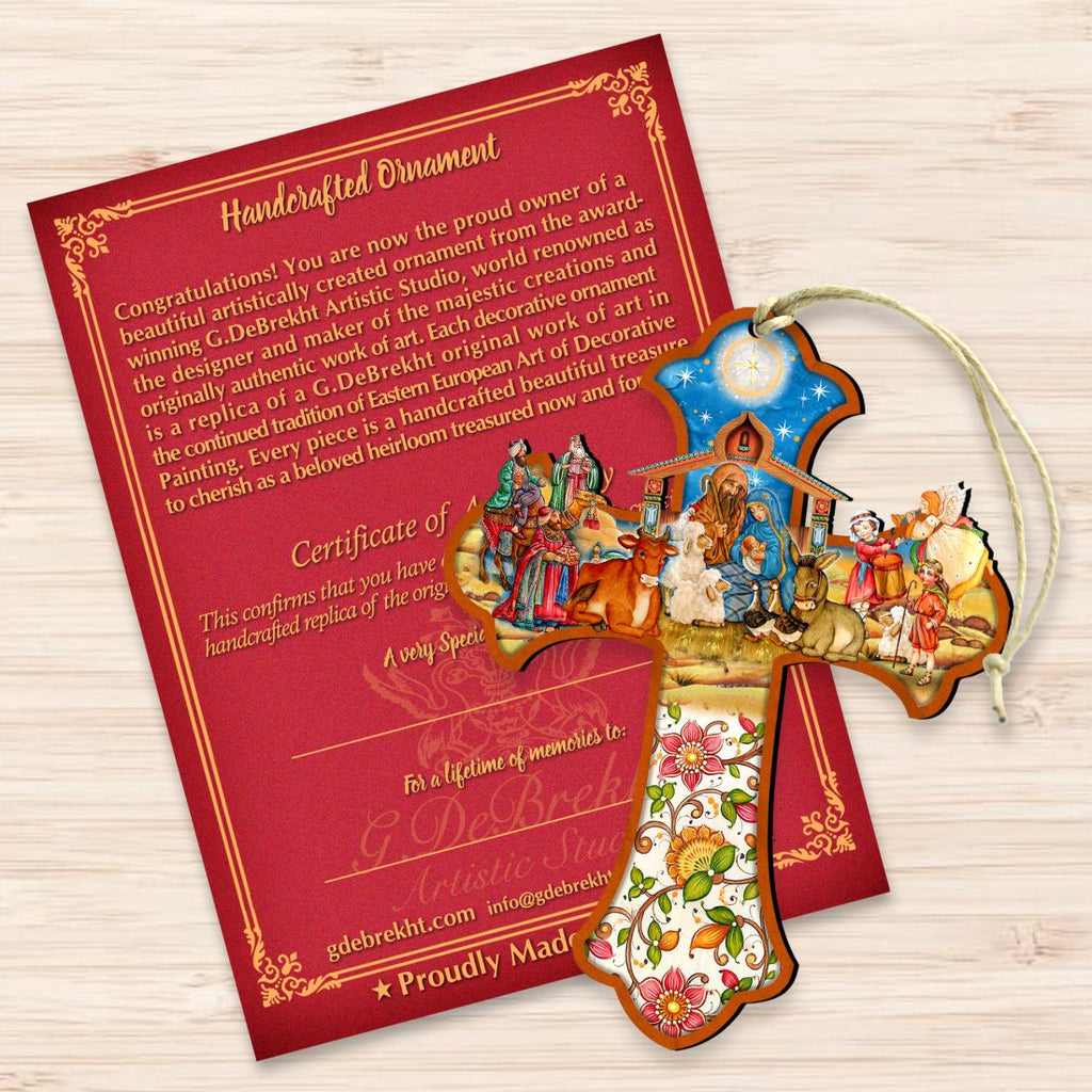 Nativity Cross Wooden Ornaments by G. DeBrekht - Nativity Holiday Decor - 8191164