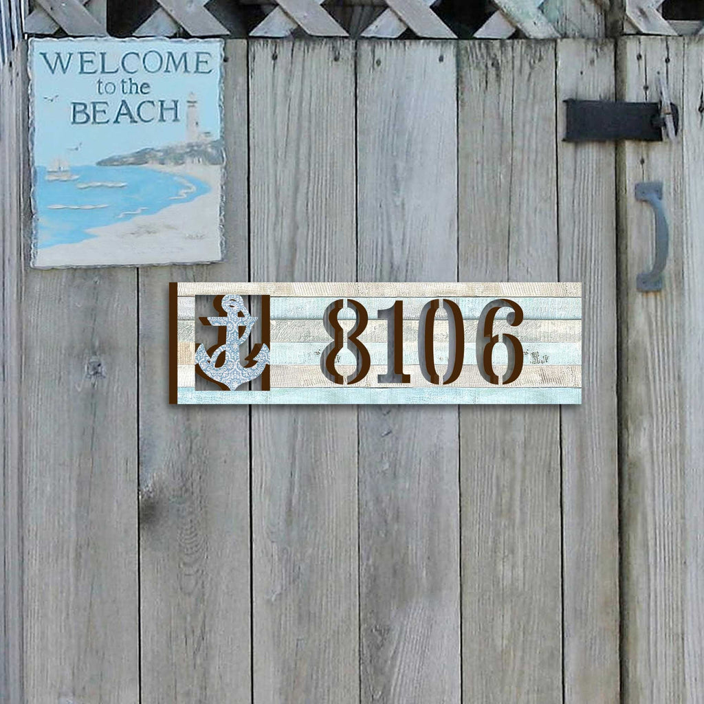 Coastal Door Numbers Sign - Anchor Wooden House Number Plaque - Custom Home Address Sign MA989811