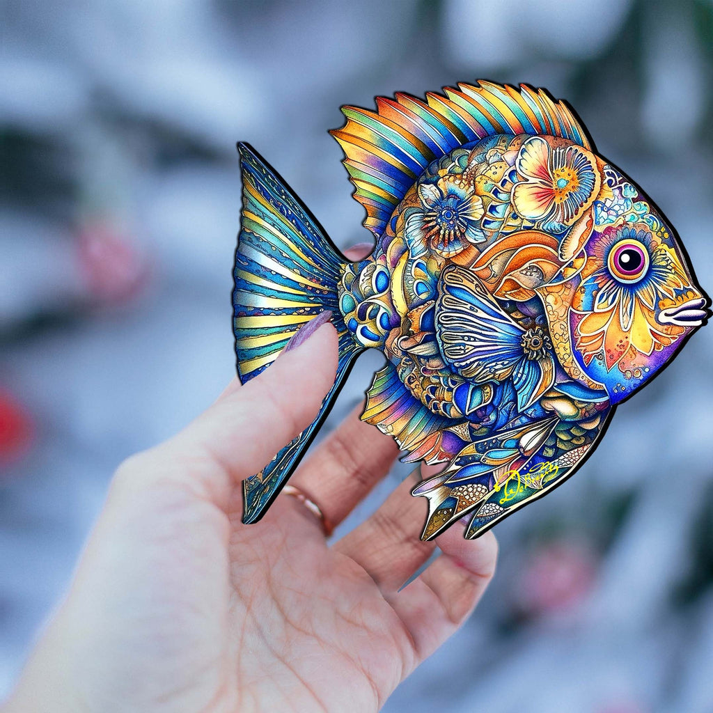Beach Themed Ornaments - Cerulean Serenity Fish Wooden Ornaments by G.Debrekht Coastal Holiday Decor - 8688304