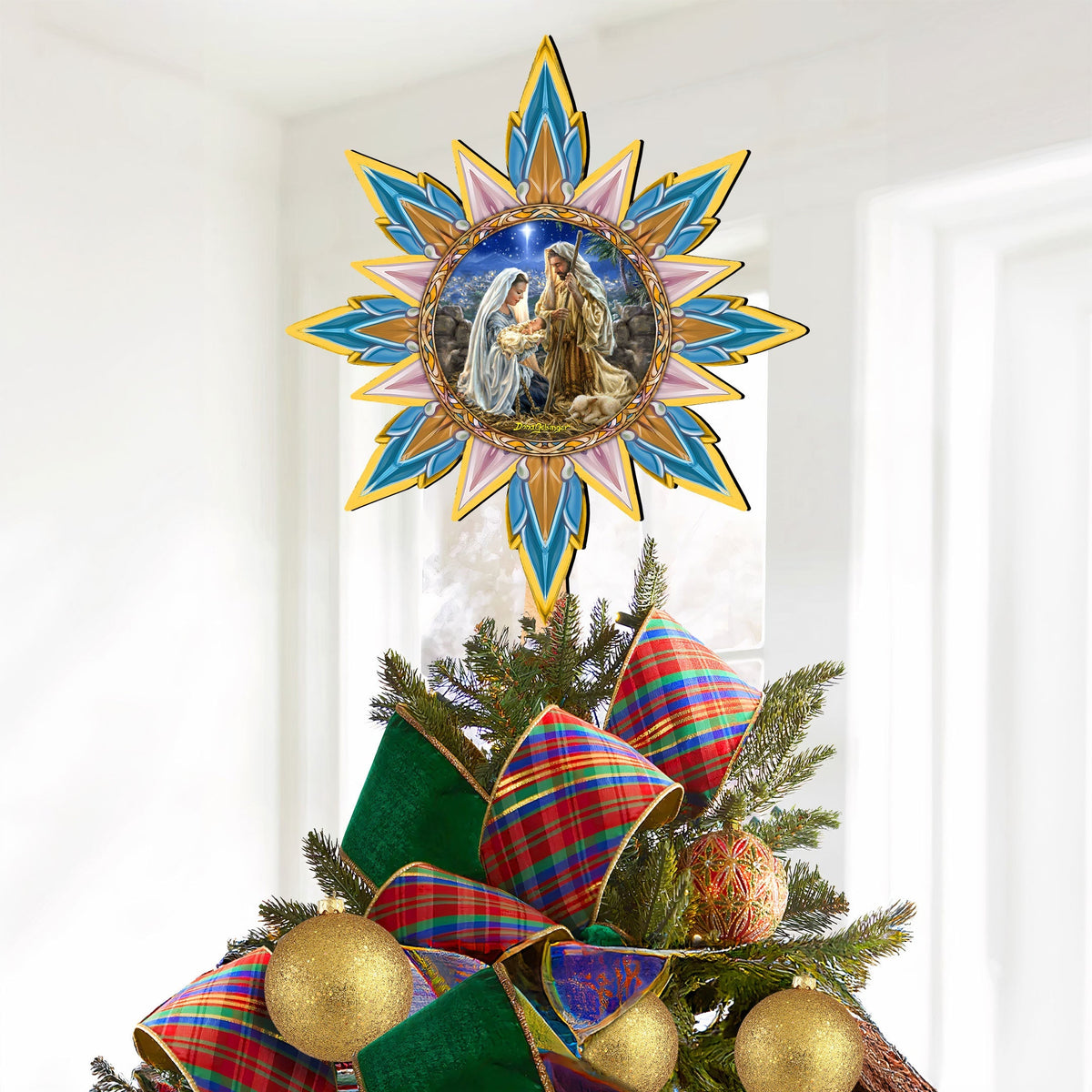 Glory to God Star Tree Topper Wooden Decor by D. Gelsinger - Nativity Holiday Decor - 89517-DG