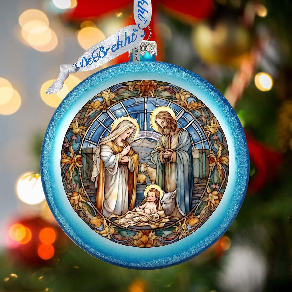 A Blessed Gathering - Holy Family Nativity Ball Glass Ornament by G. Debrekht - Nativity Holiday Decor - 73567C