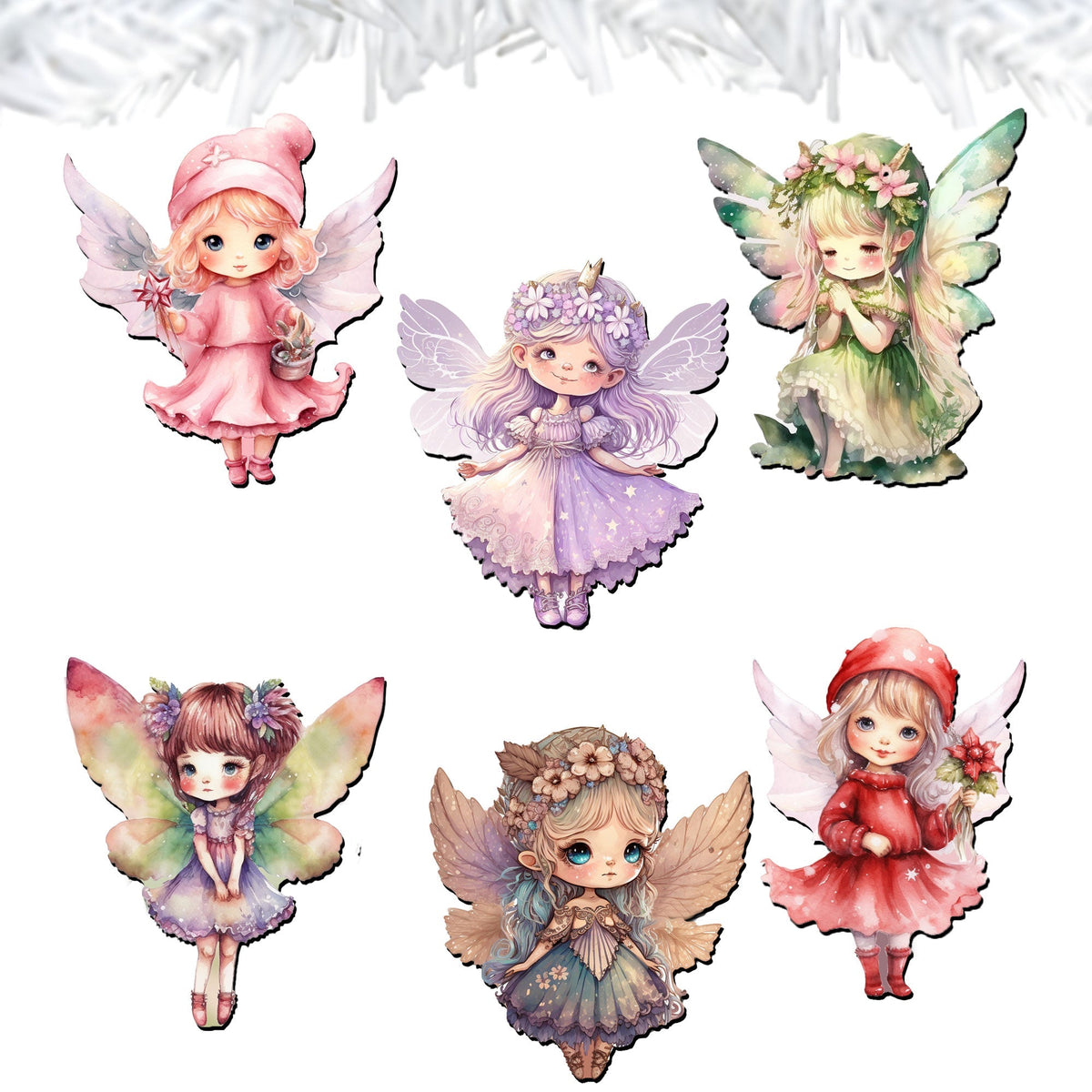 Colorful Fairies Clip-On Eco Wood Decorative Ornaments Set of 6 by G. Debrekht - Christmas Decor - 8090006C-S6