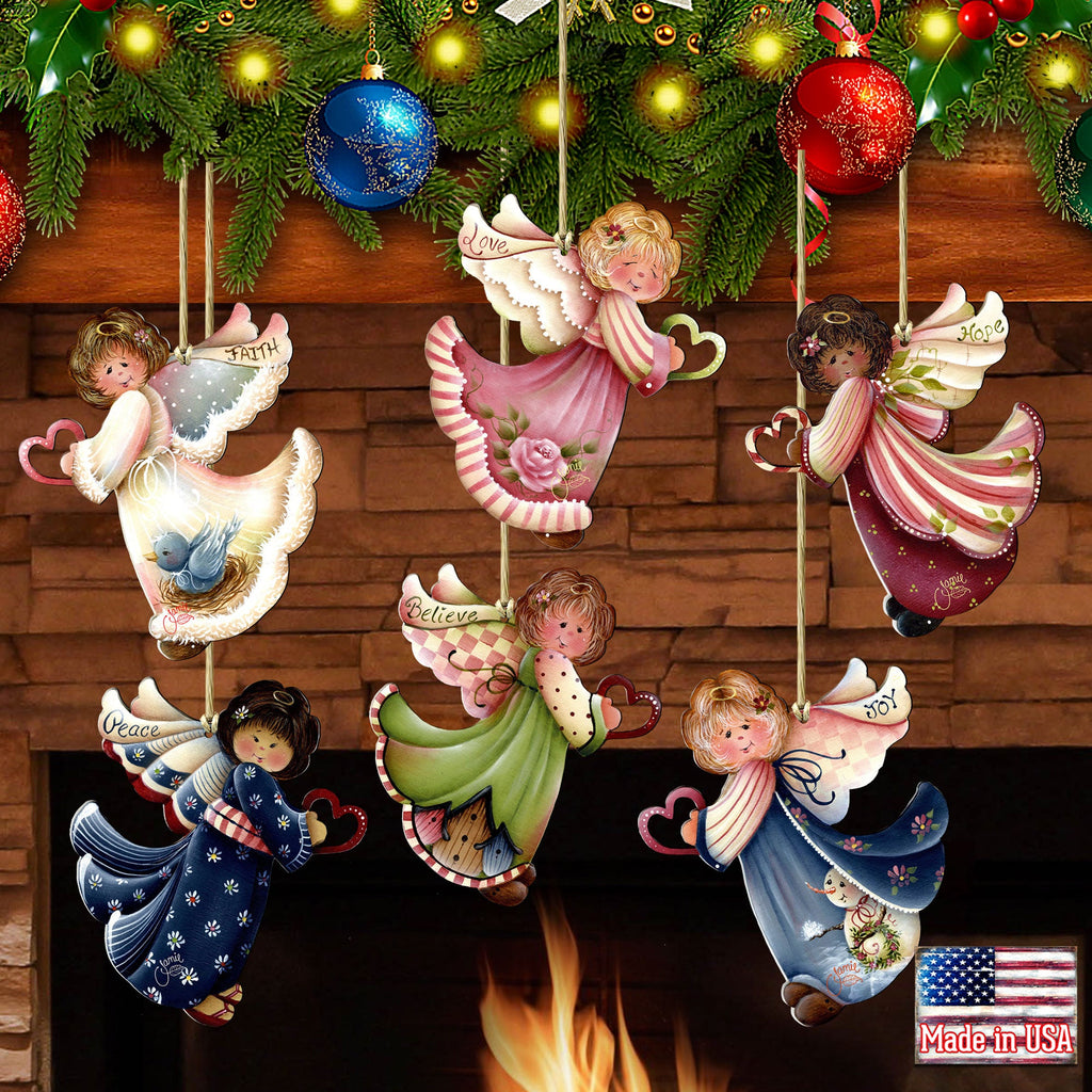 Loving Angels Wooden Ornaments Set of 6 by Jamie Mills-Price - Nativity Holiday Decor - 8457517-S6-MP