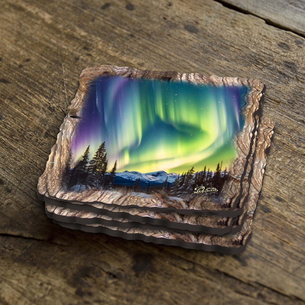 Northern Lights Wooden Cork Coasters Gift Set of 4 by Nature Wonders Nature Wildlife Decor  - 95391C-S4