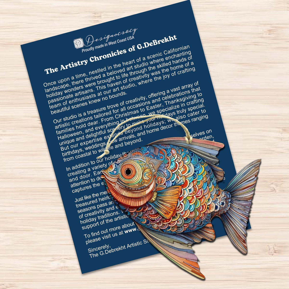 Coastal Fish Decorative Eco Wood Ornaments Set of 3 by G. Debrekht - Coastal Decor - 8091034-S3