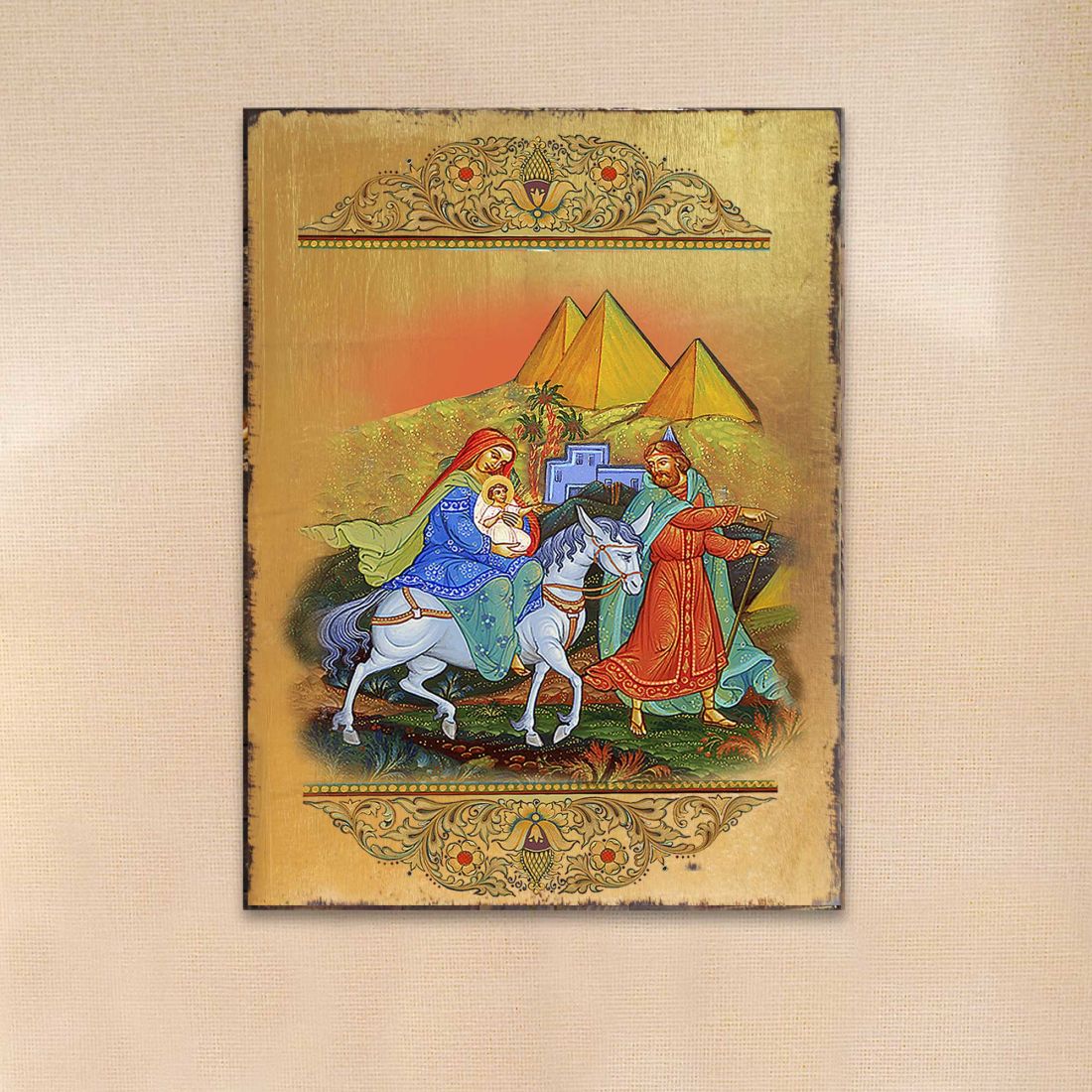Flight to Egypt Wooden Gold Plated Religious Orthodox Sacred Icon - Inspirational Icon Decor - 85016