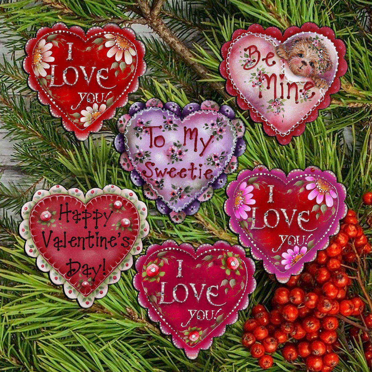 Hearts of Love Clip-On Eco Wood Decorative Ornaments Set of 6 - Family Love Decor - 8090128C-S6