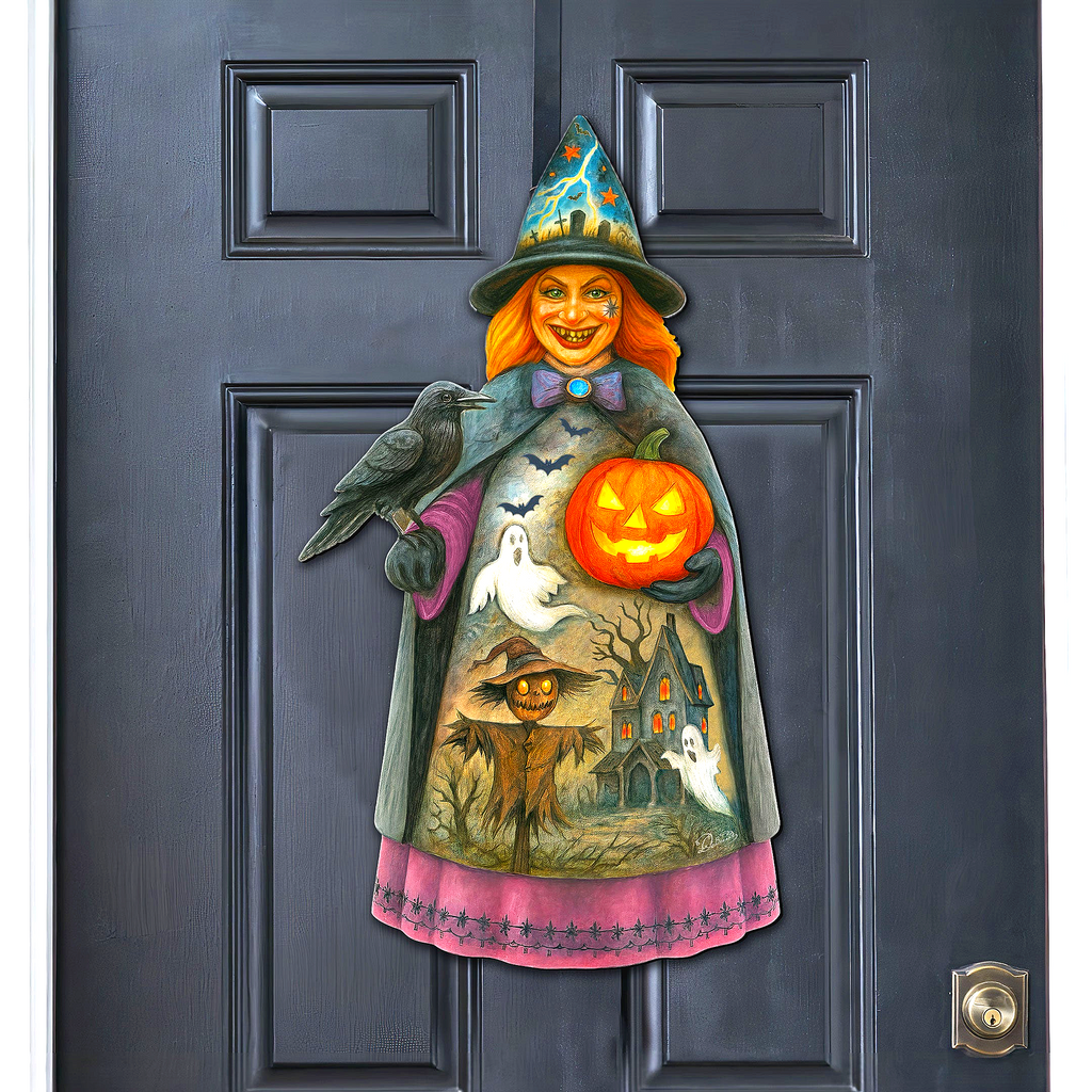 Halloween Witch Door Hanger – Handcrafted Wooden Door Decor by G. DeBrekht – 8652834H