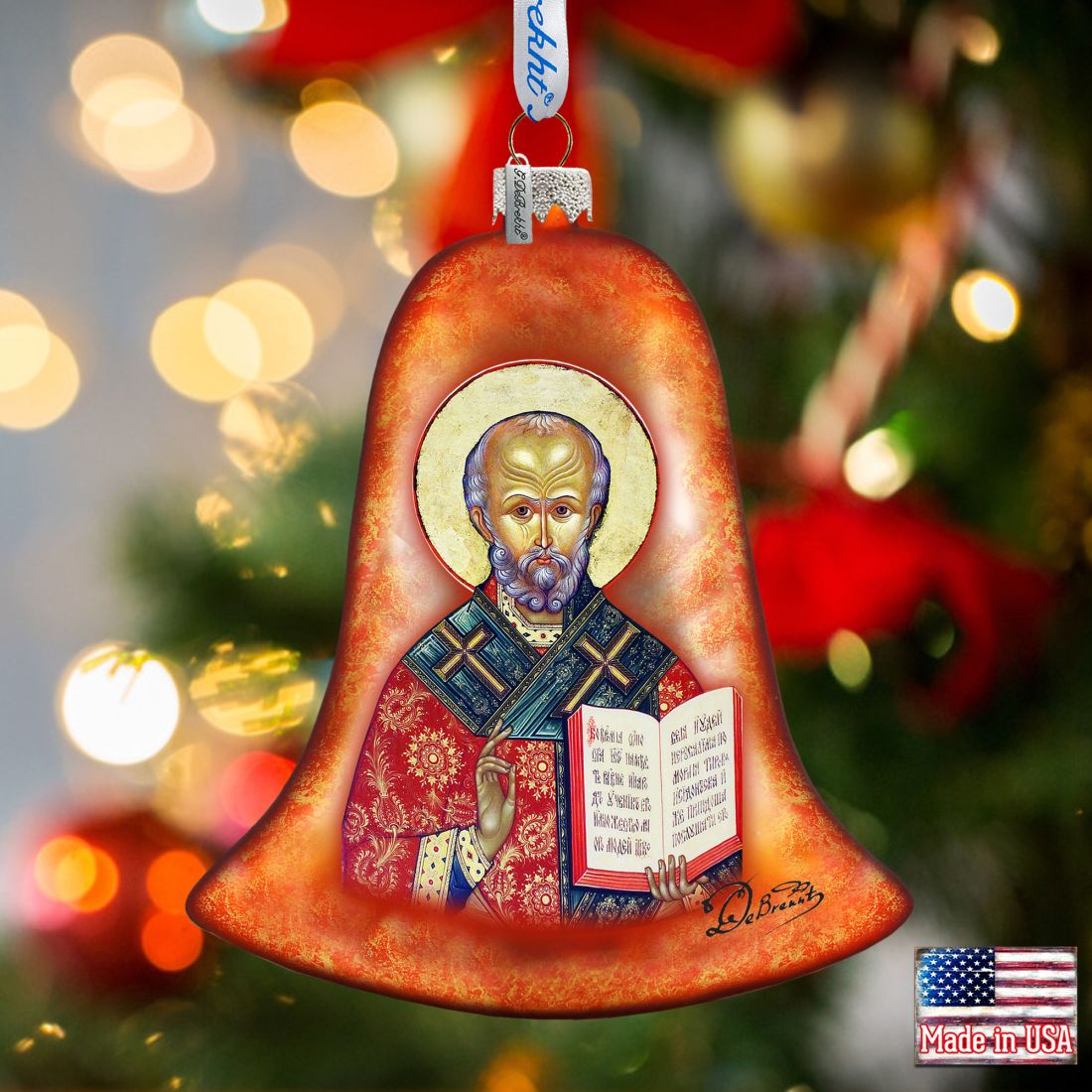 Saint Nick Bell Glass Ornament by G. DeBrekht - Nativity Holiday Decor - 752-034
