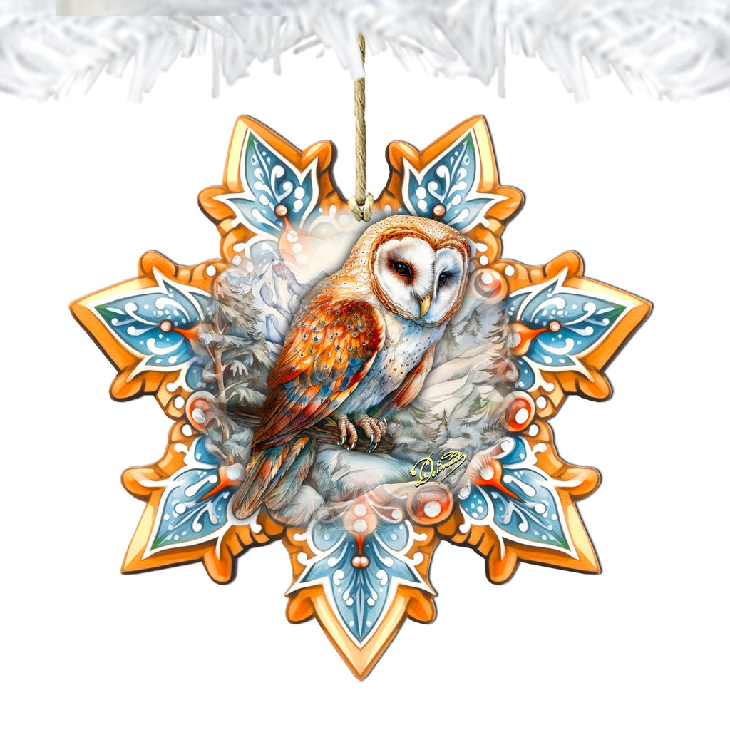 Short-eared Owl Snowflake Wooden Ornaments by G. Debrekht - Nature Wildlife Decor - 8688434