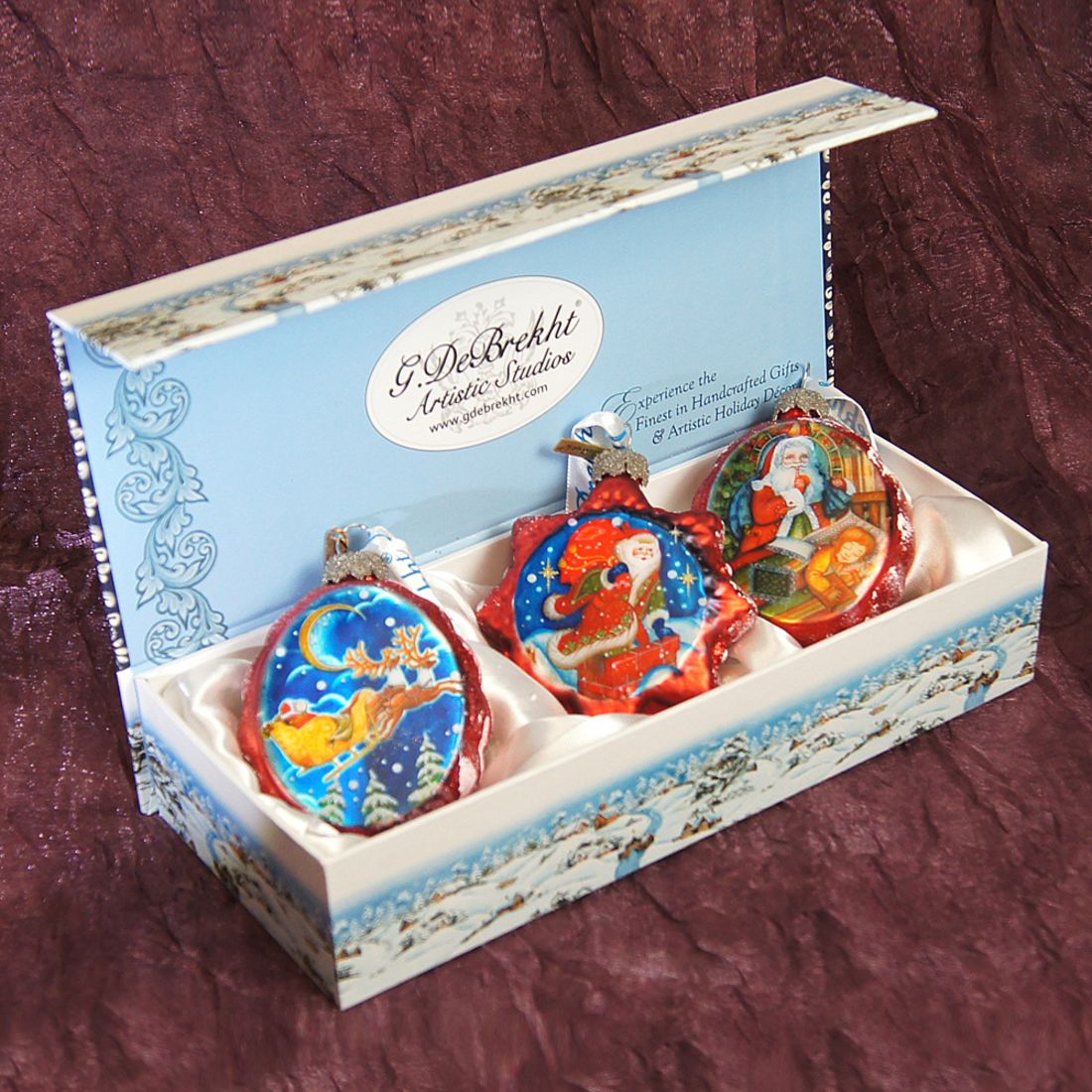 Christmas Night Mercury Glass Ornaments Set of 3 by G. DeBrekht - Christmas Santa Snowman Decor - 770103S3