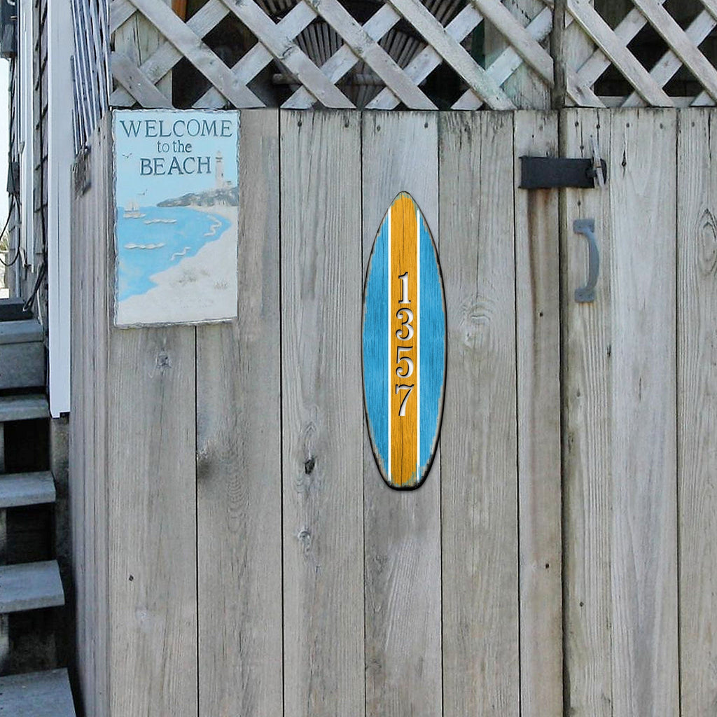 Surfboard Sports Car Coastal Personalized House Number Sign by G. Debrekht - Coastal Sea-Life Decor - Handcrafted Wooden Handcrafted Wooden Handcrafted Wooden Address Sign - MA985223
