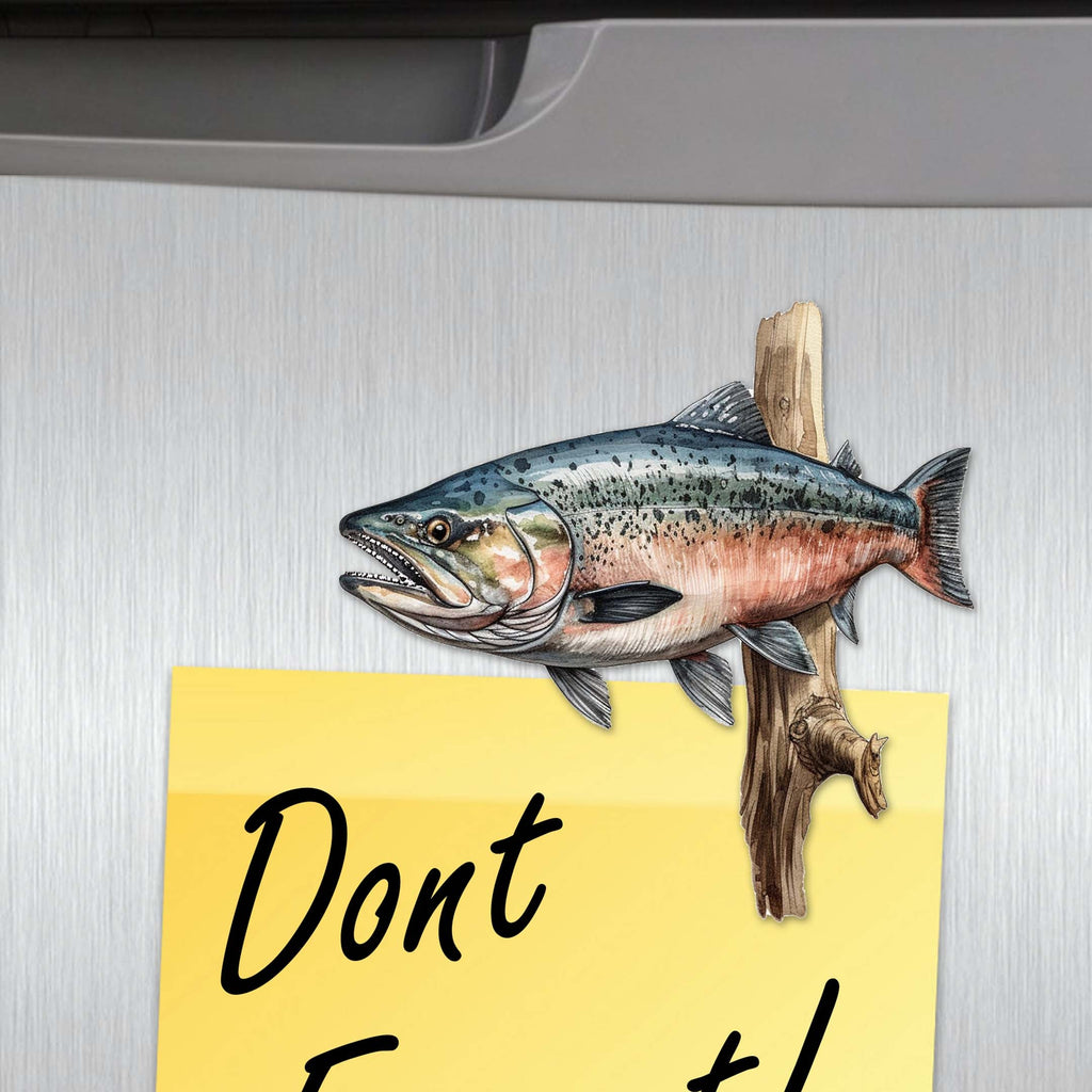 Wild Salmon Tales Decorative Eco Wood Magnets Set of 6 by G. Debrekht - Wildlife Coastal Decor - 8090109G-S6
