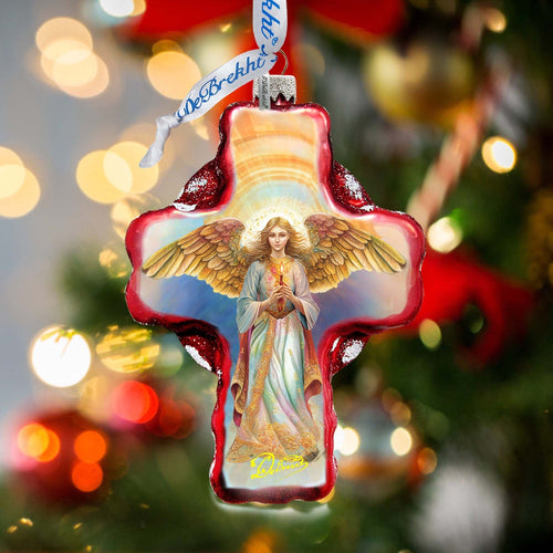 Angel Descending from Heaven Cross Glass Ornament by G. Debrekht - Nativity Holiday Decor - 758-025
