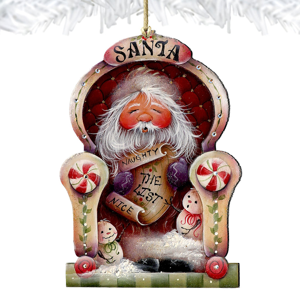 Santa Checking His List Wooden Ornaments by Jamie Mills-Price Christmas Santa Snowman Decor - 8611068-3-MP