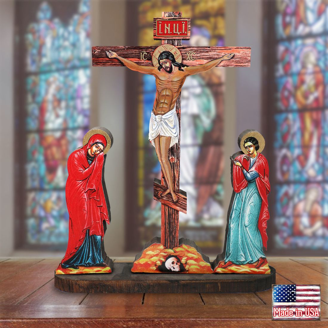 Golgotha Crucifixion Tableau with Wooden Cross - Inspirational Icon Decor - 88159