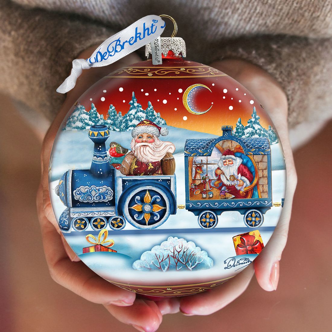Express Train Ball Red Glass Ornament Limited Edition by G. DeBrekht - Christmas Santa Snowman Decor - 73873R
