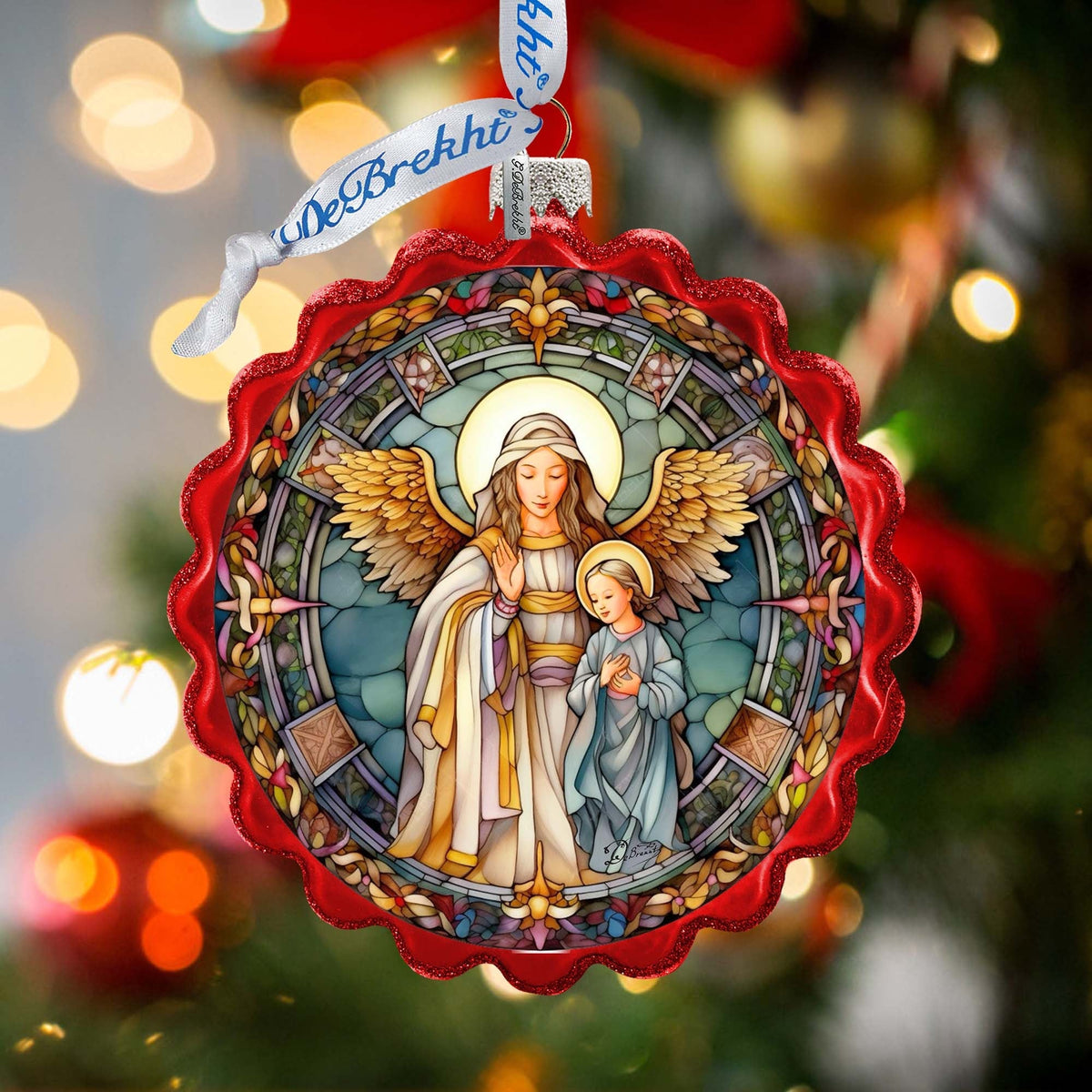 Guardian Angel Wreath Glass Ornament by G. Debrekht - Nativity Holiday Decor - 759-053