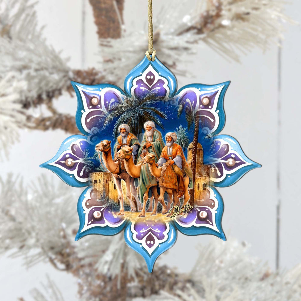 Three King's Journey Snowflake Large Wooden Ornament by G. Debrekht - Nativity Holiday Decor - 8688438M
