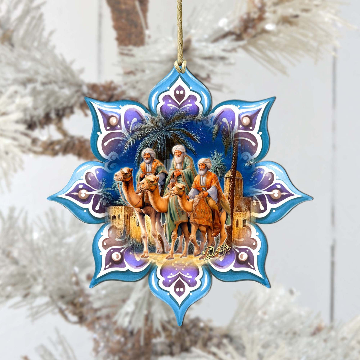 Three King's Journey Snowflake Large Wooden Ornament by G. Debrekht - Nativity Holiday Decor - 8688438M