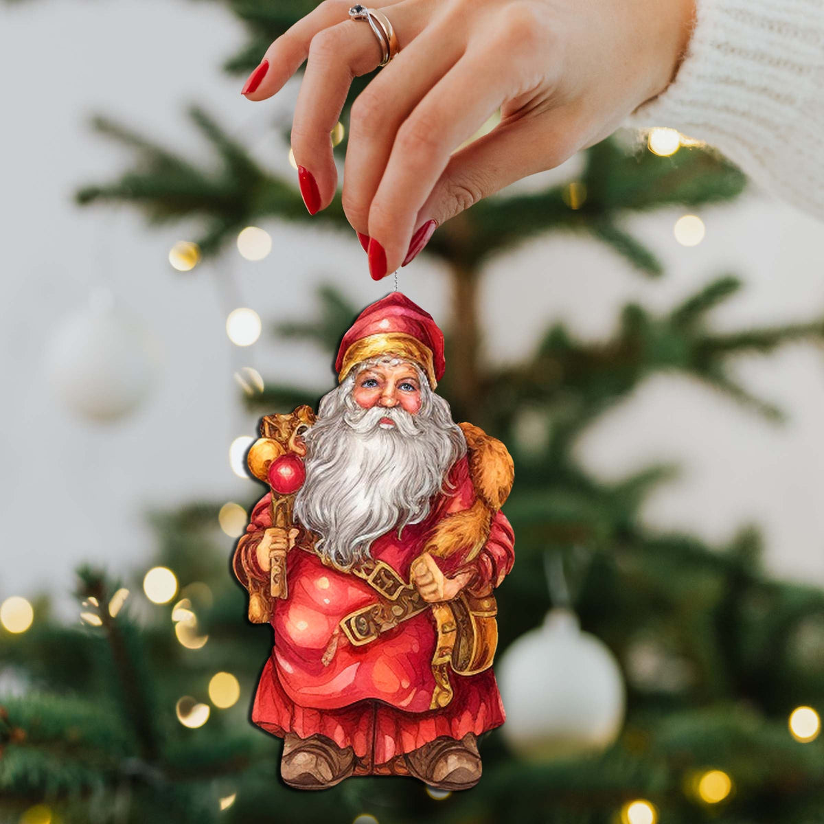 Colorful Santa Decorative Eco Wood Ornaments Set of 3 by G. Debrekht - Christmas Decor - 8091050-2-S3