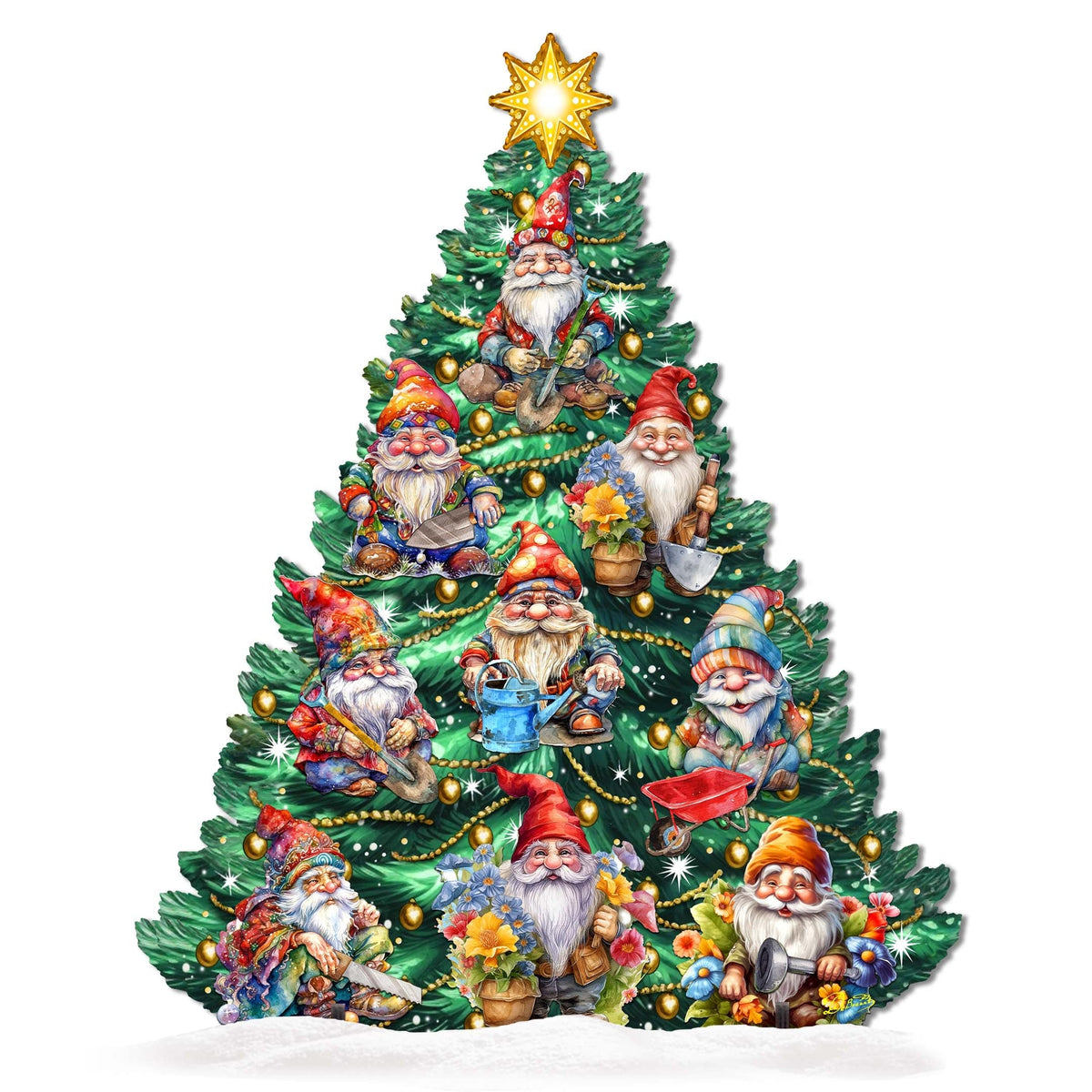 Gnomes-Themed Christmas Tree Outdoor Indoor Decor Wooden Christmas Decoration by G. Debrekht Christmas Decor - 8191512F