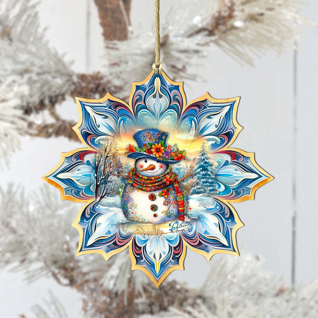 Snowman's Family Snowflake Large Wooden Ornament by G. Debrekht - Christmas Santa Snowman Decor - 8688428M