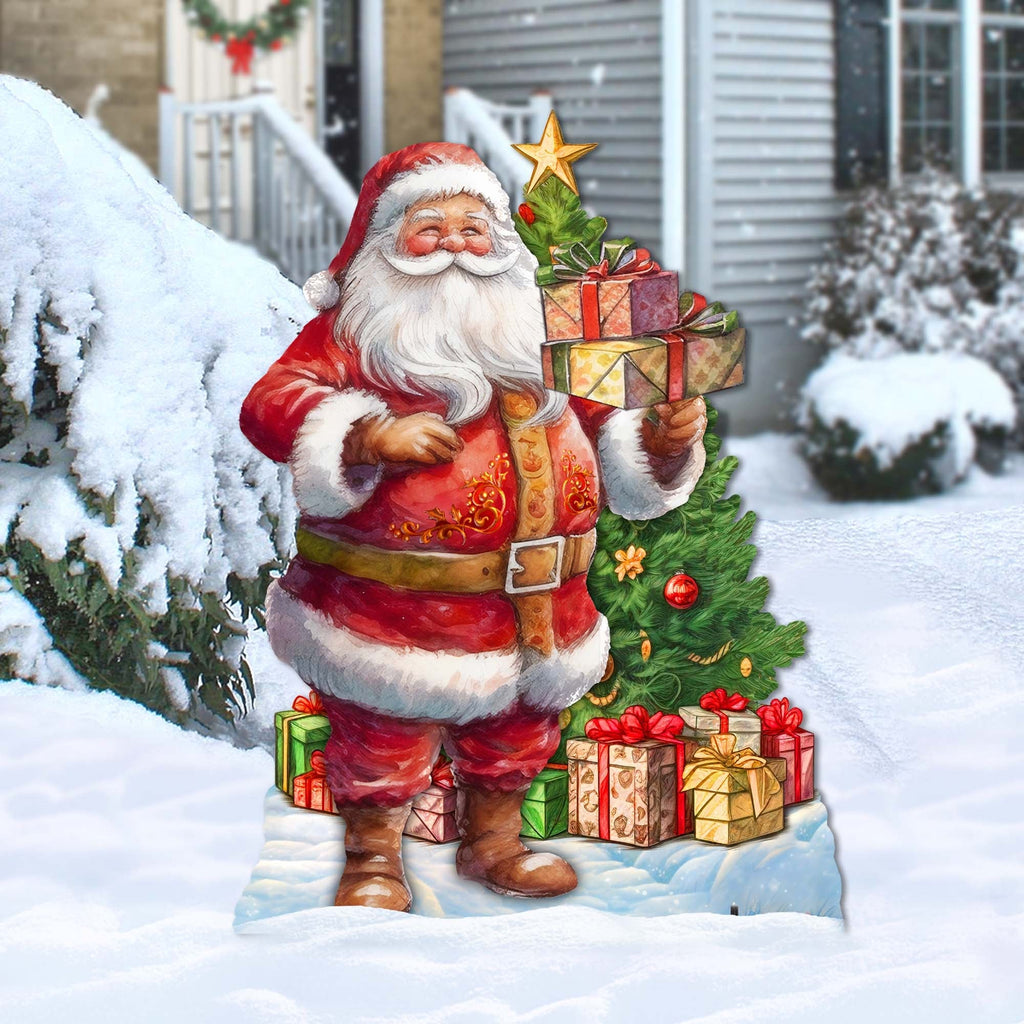 Celebrate with Santa: Santa with Gifts Outdoor Decor by G. Debrekht - Christmas Santa Snowman Decor - 8611094F