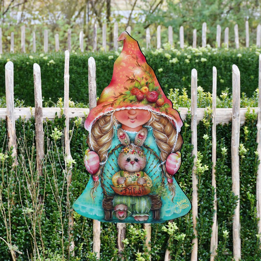 Gnome Girl Bunny Easter Door Decor by Jamie Mills-Price - Easter Spring Decor - 8457610H