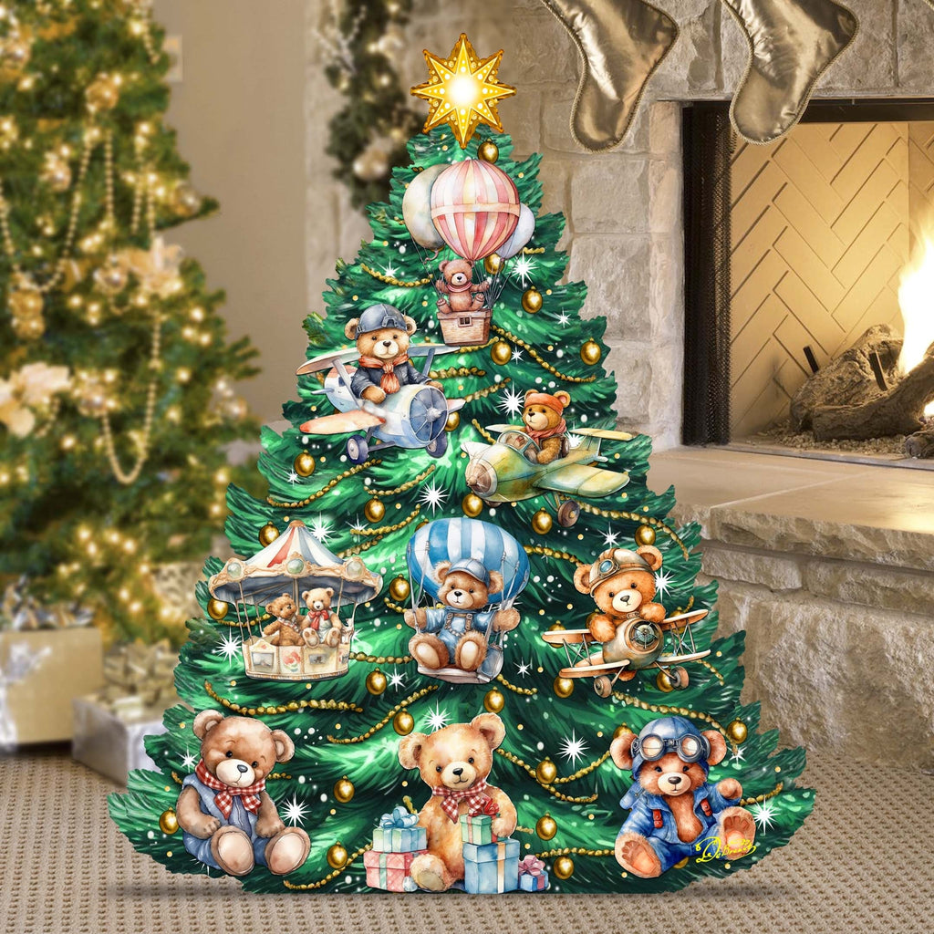 Teddy Bear-Themed Christmas Tree Outdoor Indoor Decor Wooden Christmas Decoration by G. Debrekht Christmas Decor - 8191508F