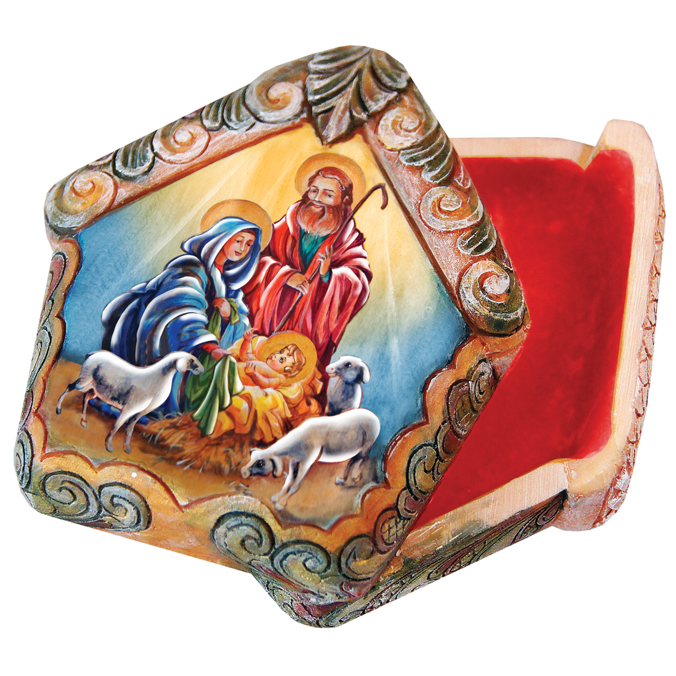 Nativity Scene Wrapped Wishes Dome Box Handcrafted Christmas Figurine - G. DeBrekht - Christmas Santa Snowman Decor - 585721