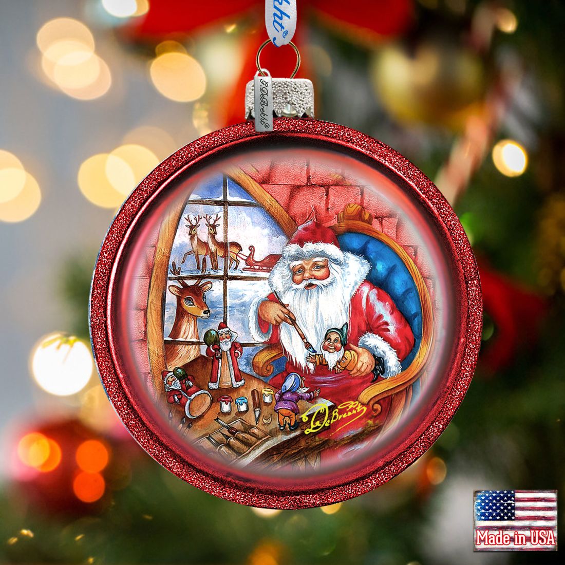 Christmas With Santa Glass Ornament Set of 3 by G. DeBrekht - Christmas Santa Snowman Decor - 73745-S3