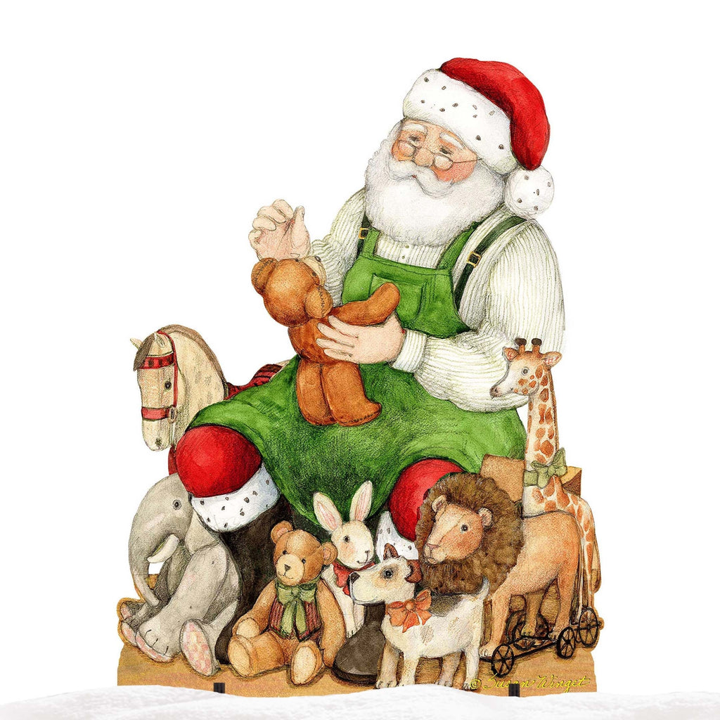 Merry Christmas Outdoor Scene with Santa and Snowman Decor by Susan Winget - 8471102F-SW