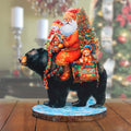 Santa Claus and Black Bear Limited Edition Wooden Figurine by G. Debrekht - Christmas Centerpiece Decoration - 89315