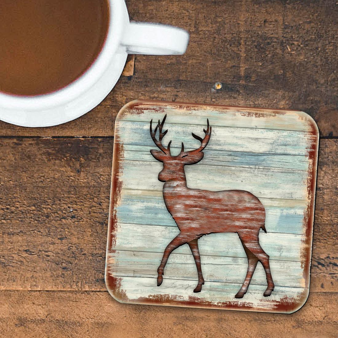 Deer Wooden Cork Coasters Gift Set of 4 by Nature Wonders - Nature Wildlife Decor  - 8198211-9C-S4