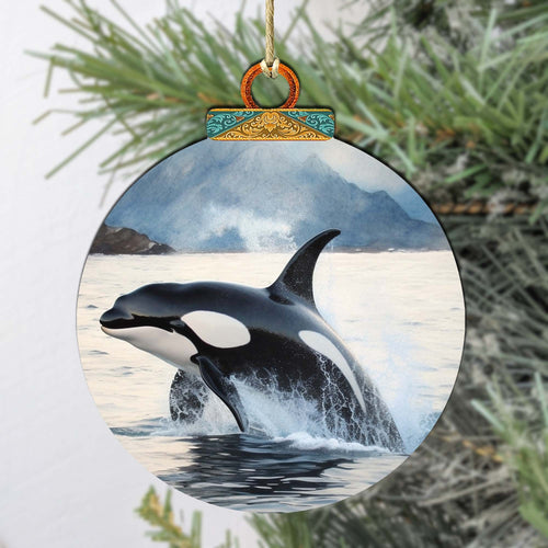 Alaskan Orcas Wooden Ornaments by G.Debrekht - Wildlife Holiday Decor - 870051