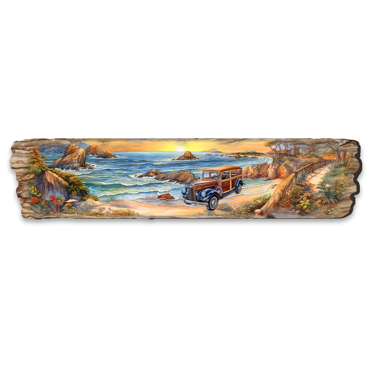 Retro Car on Beach Wooden Wall Art by G. DeBrekht Coastal Decor - 8491114W