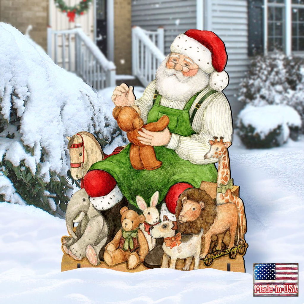 Merry Christmas Outdoor Scene with Santa and Snowman Decor by Susan Winget - 8471102F-SW