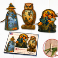Halloween Clip-On Eco Wood Decorative Ornaments Set of 3 – Scarecrow, Owl & Witch – Handcrafted Décor by G. DeBrekht – 8091049C-S3