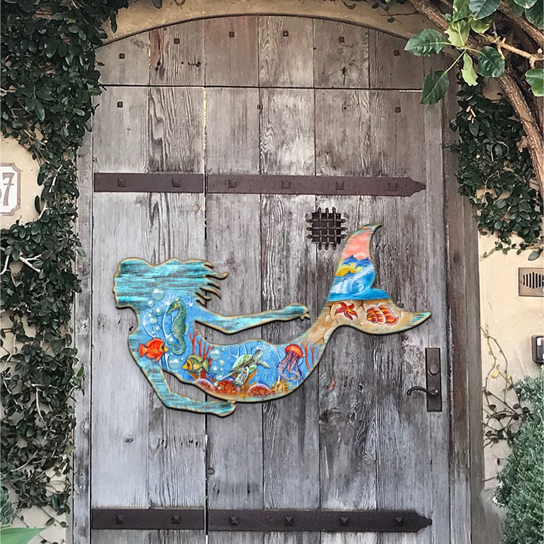 Rustic Coastal Mermaid Coastal Outdoor Decor by G. DeBrekht - Coastal Holiday Decor - 81985142F