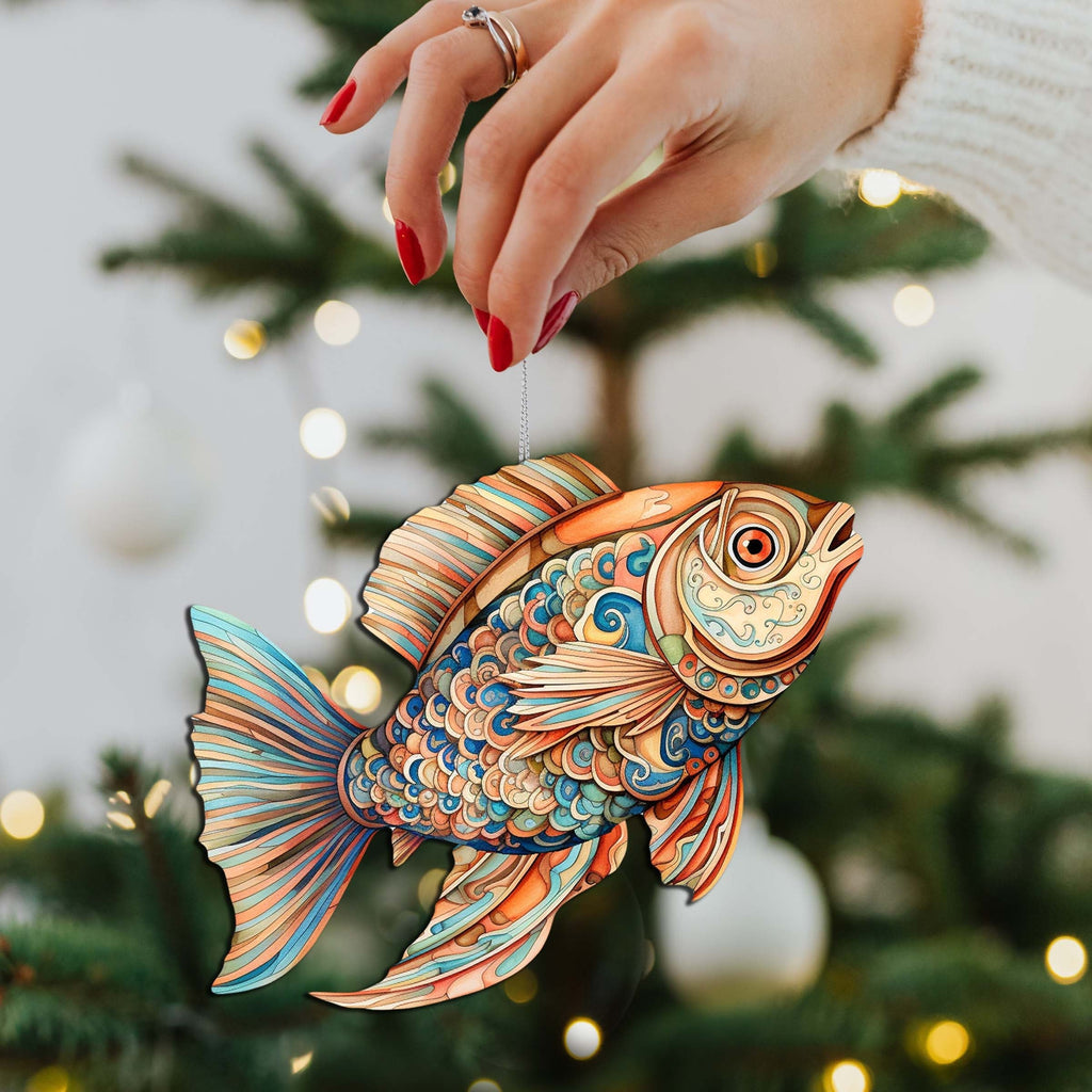 Coastal Fish Decorative Eco Wood Ornaments Set of 3 by G. Debrekht - Coastal Decor - 8091034-S3