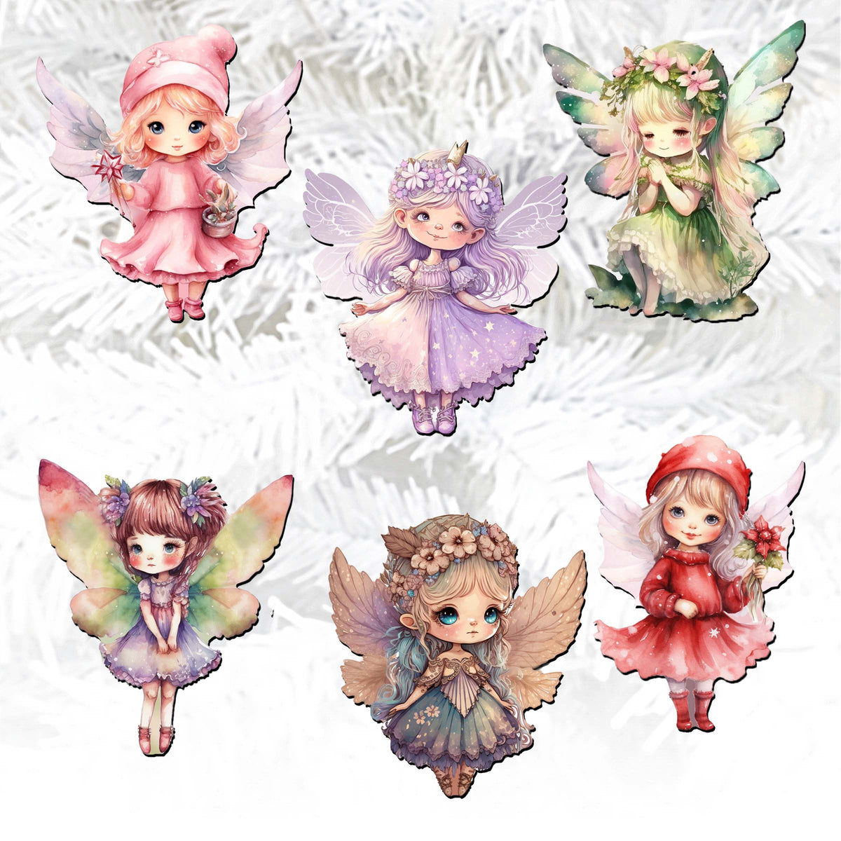 Colorful Fairies Clip-On Eco Wood Decorative Ornaments Set of 6 by G. Debrekht - Christmas Decor - 8090006C-S6
