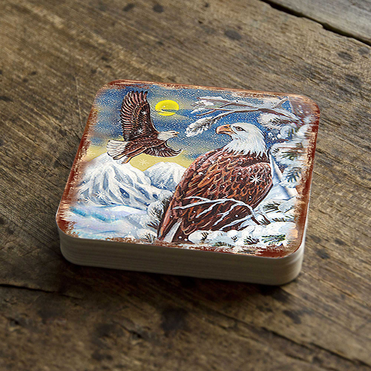 Eagle Wooden Cork Coasters Gift Set of 4 by Nature Wonders - Nature Wildlife Decor  - 95219C-S4