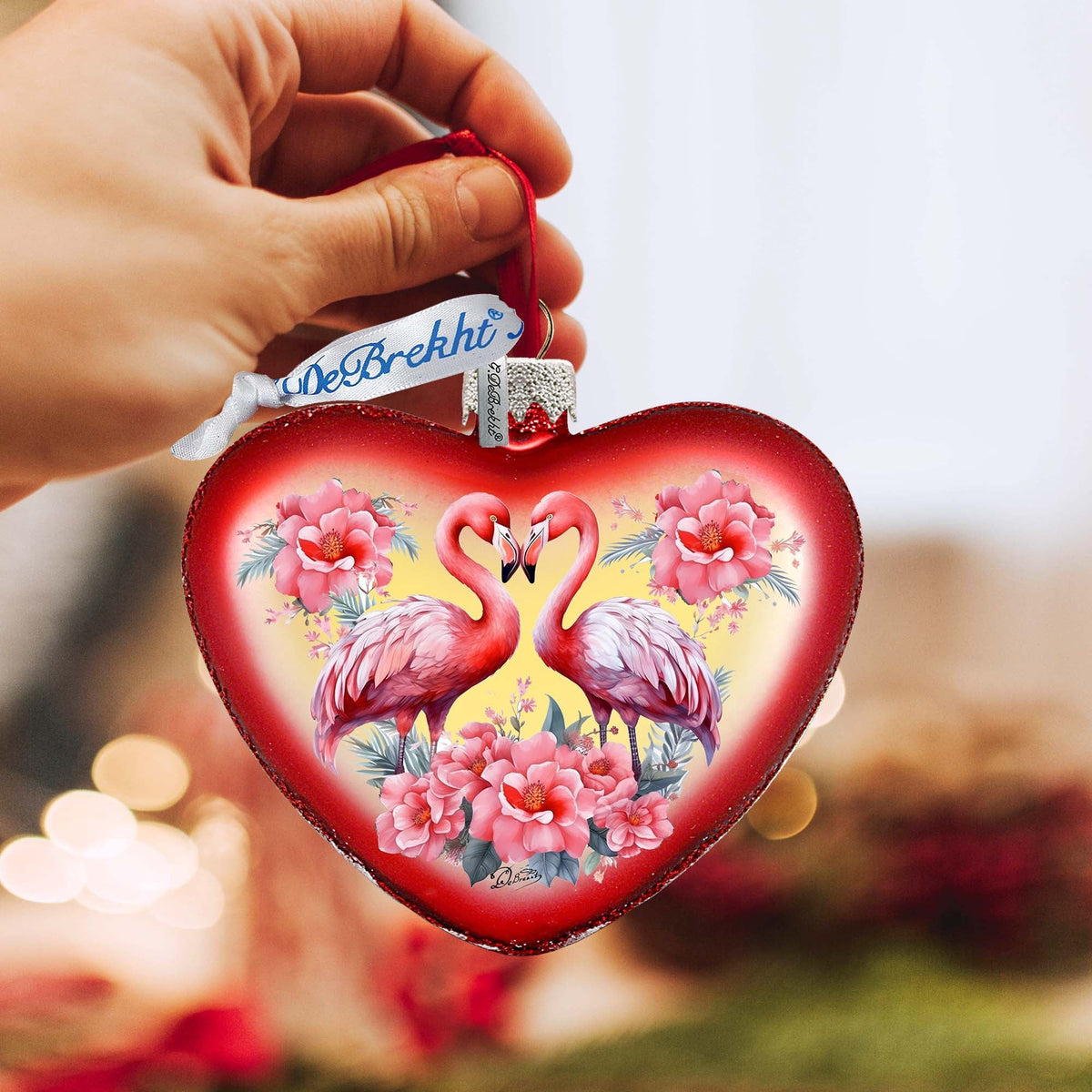 Flamingo Love Heart Glass Ornament by G. Debrekht Christmas Decor - 753-013