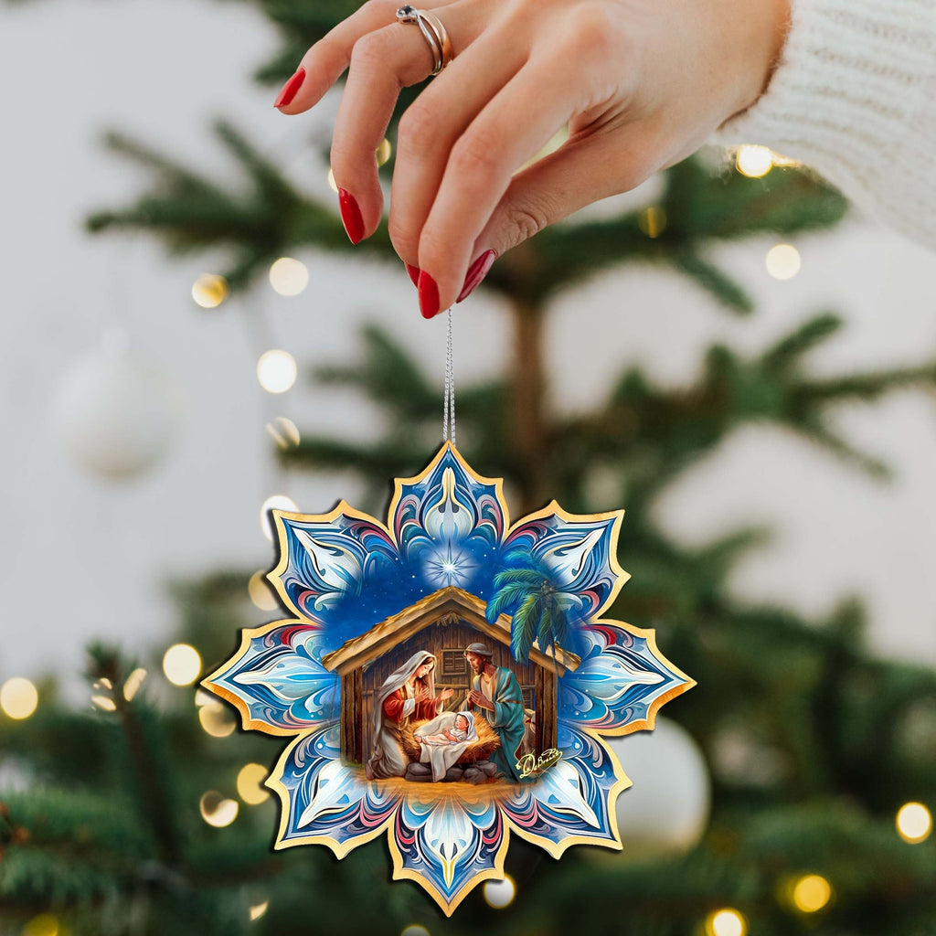 Nativity Snowflake Eco Wood Ornaments Set of 3 by G. Debrekht - Nativity Holiday Decor - 8090153-S3
