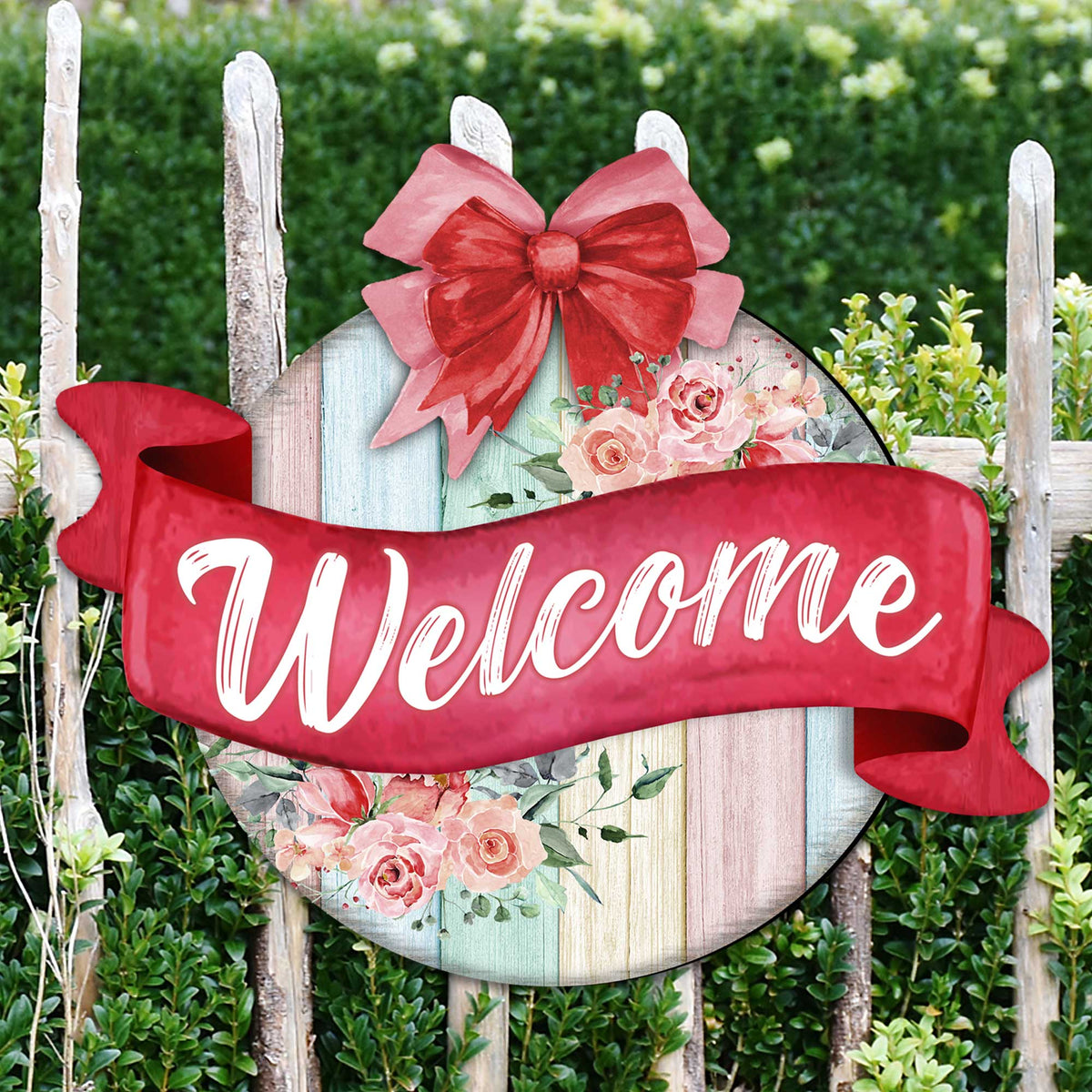 Front door welcome sign Floral porch wreath Main entrance welcome sign - Wooden front porch decor - 933101H