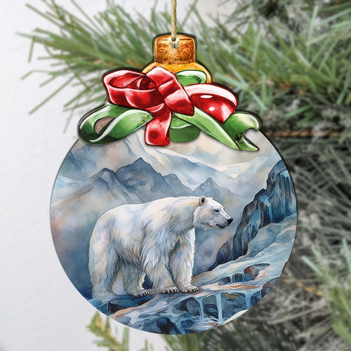 Arctic Frost Peak Polar Bear Wooden Ornaments by G.Debrekht - Wildlife Holiday Decor - 870020