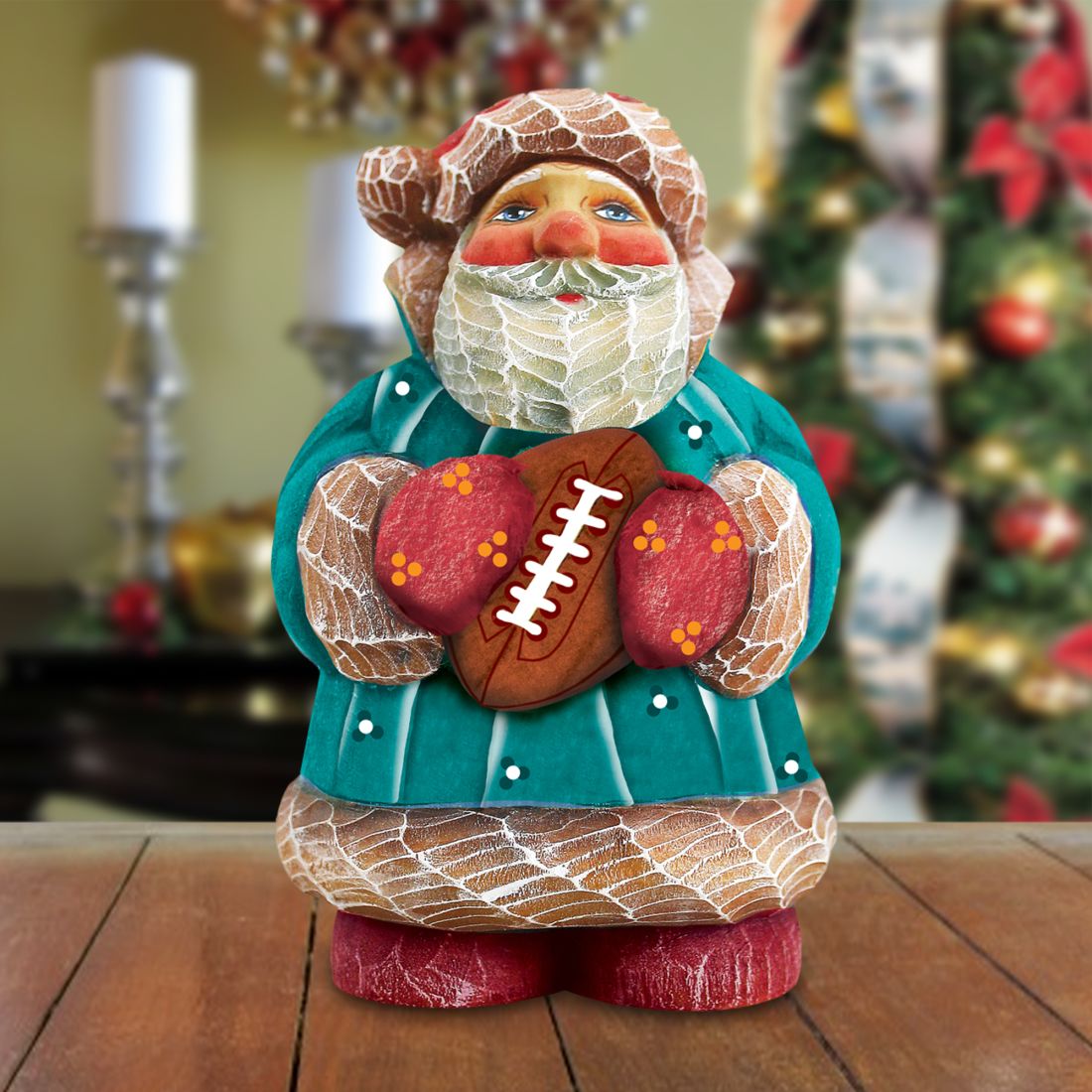 Football Santa Handcrafted Christmas Figurine - G. DeBrekht - Christmas Santa Snowman Decor - 517614