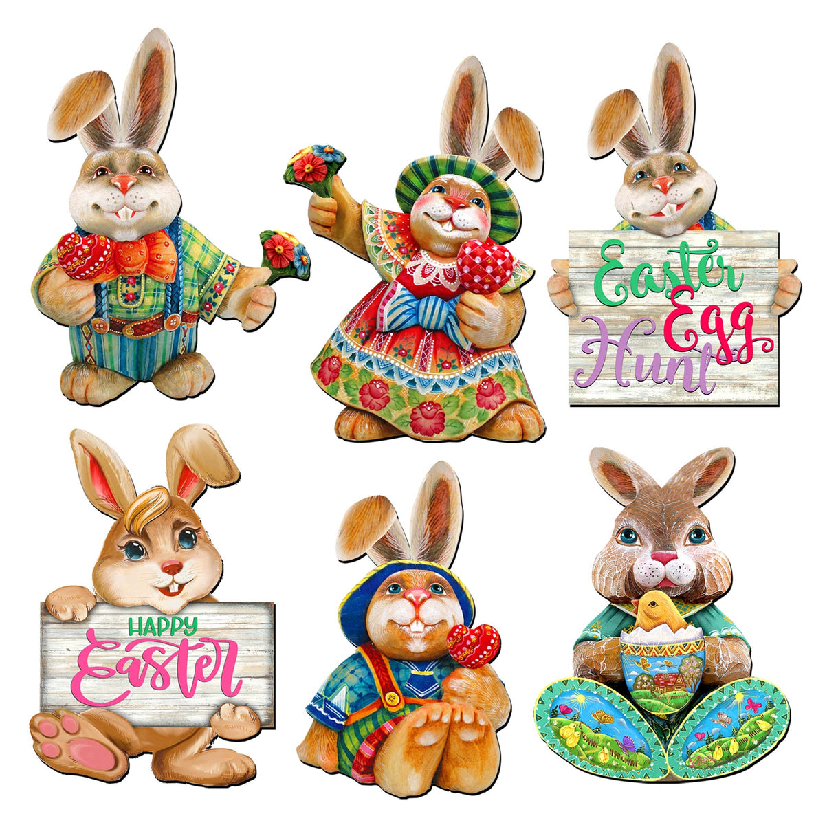 Easter Bunny Family Decorative Eco Wood Magnets Set of 6 by G. Debrekht - Easter Décor - 8090041G-S6