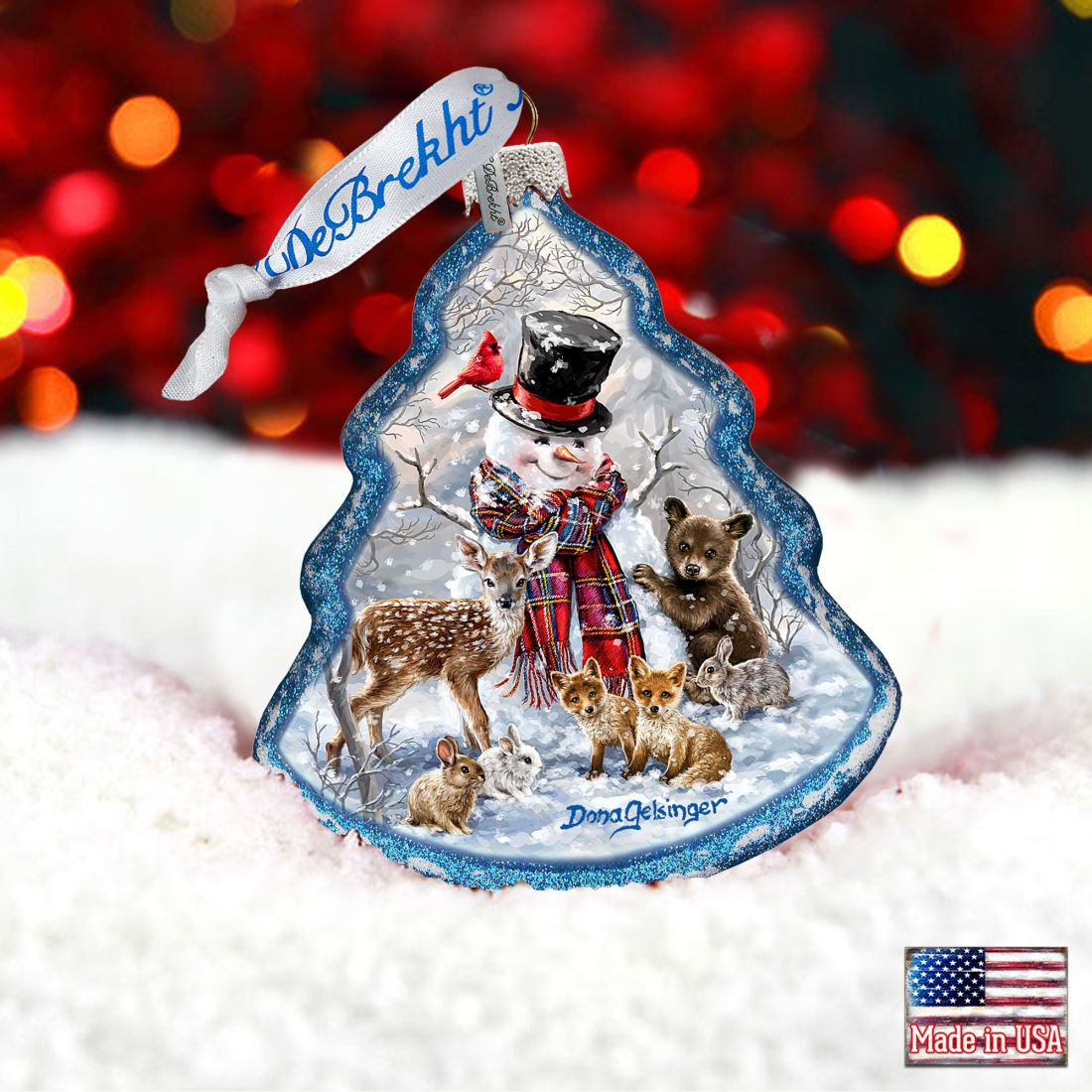 Forest Friends Tree Glass Ornament by D. Gelsinger - Christmas Santa Snowman Decor - 762-109-DG